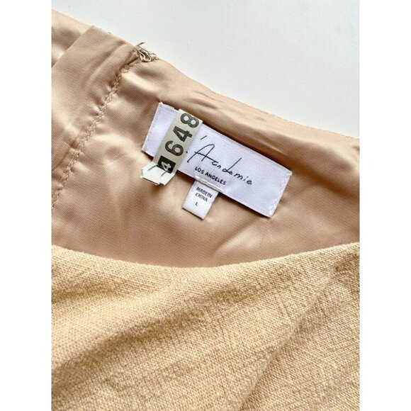 L'ACADEMIE Alora Tan Linen Blend Cut Out w/ Buckle Mini Dress, Size L - Picture 9 of 11